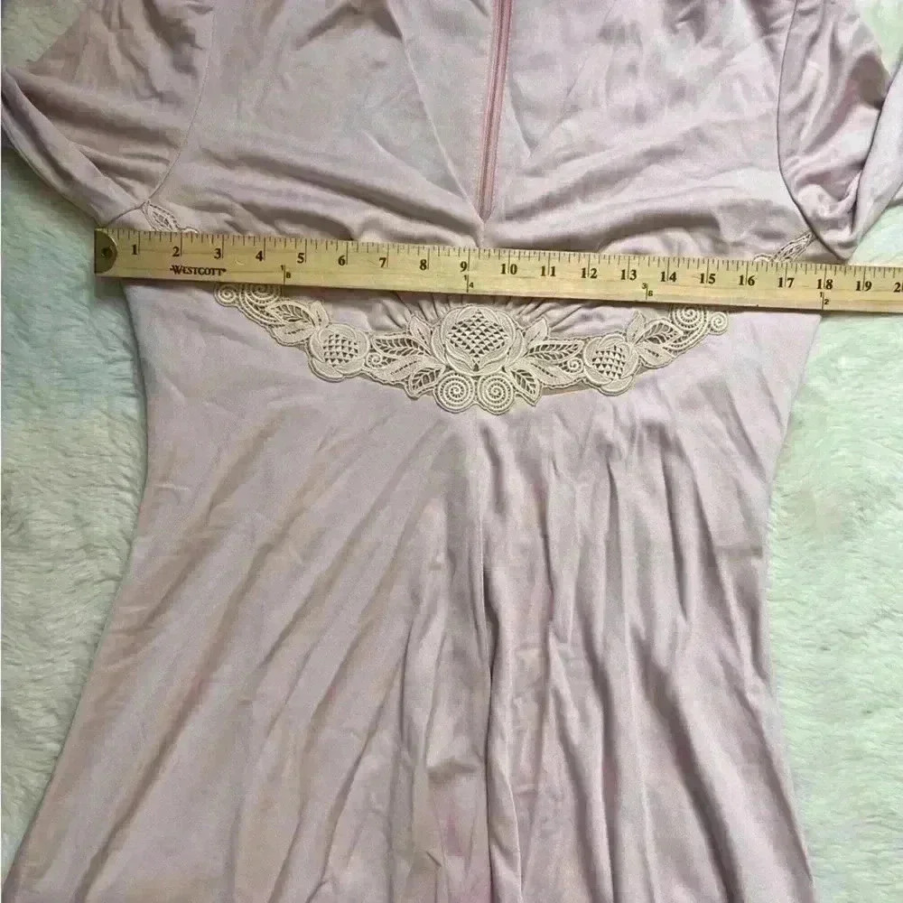 Vintage 70s Lilli Diamond Pink Gown Long Sleeve Embroidered Maxi Dress Small - Picture 5 of 12